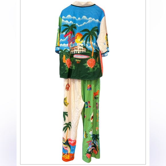 Womens Floral Fruit Print Short Sleeve & Shirt Wide Leg Pants Beach Outfit sz XL - Picture 4 of 16